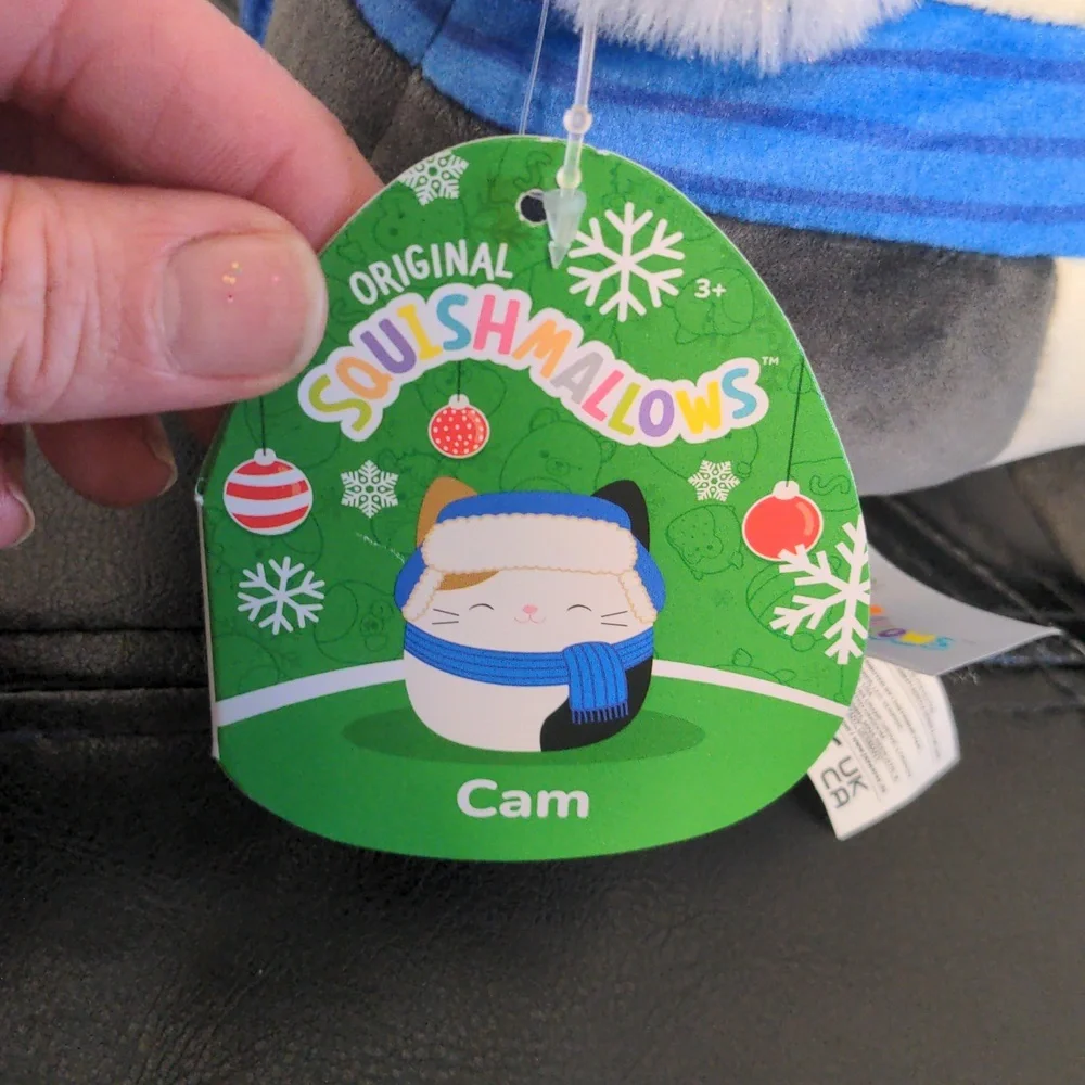Squishmallows Cam The Cat Winter Hat And Scarf 7 Inches Cream And Blue